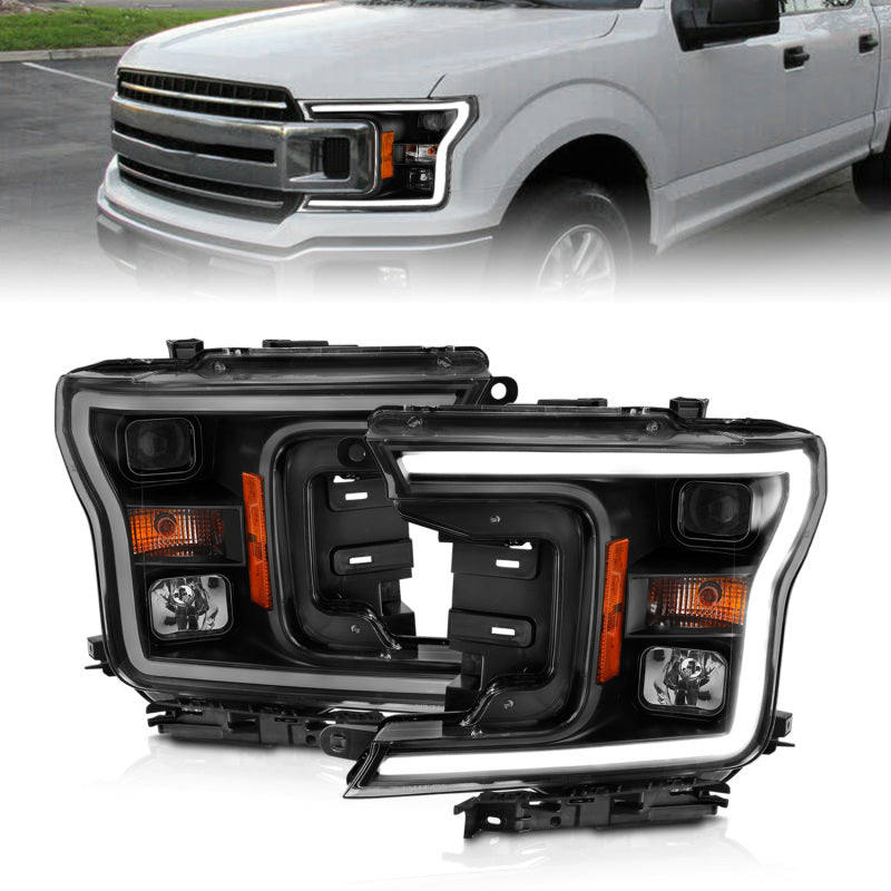 ANZO 2018-2019 Ford F-150 Projector Plank Style H.L. Black Amber (Without Switchback) - 111467