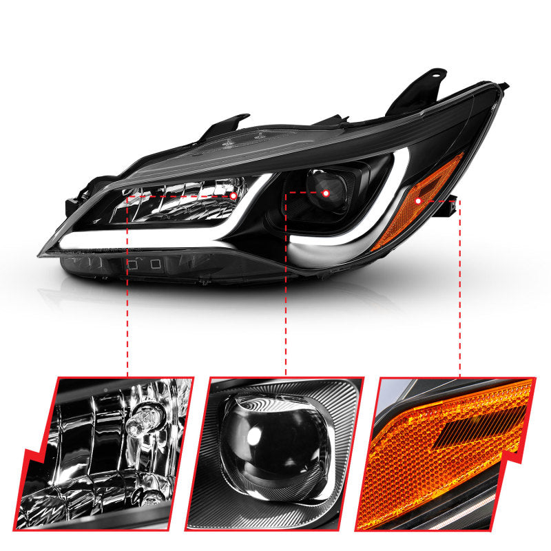 ANZO Projector Headlights With Plank Style Design Black w/Amber 15-16 Toyota Camry (4DR) - 121518