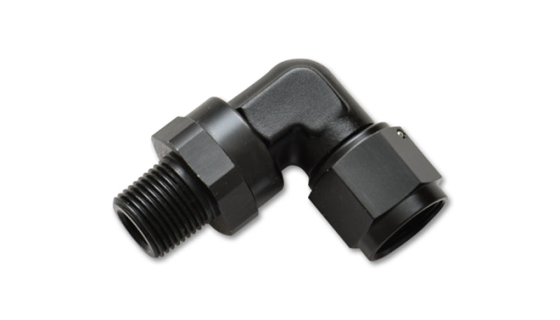 Vibrant -10AN to 3/8in NPT Female Swivel 90 Degree Adapter Fitting - 11389