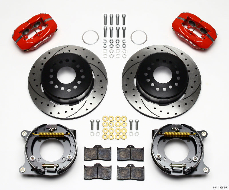 Wilwood Forged Dynalite P/S Park Brake Kit Drill-Red Impala 59-64 / Corvette 57-62 - 140-11828-DR