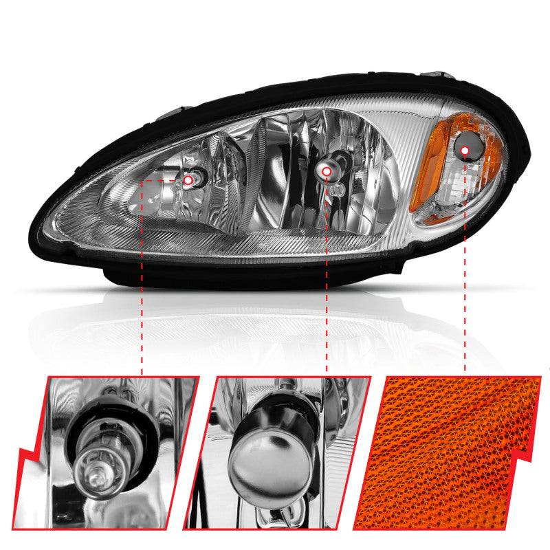 ANZO 2001-2005 Chrysler Pt Cruiser Crystal Headlight Chrome Amber (OE) - 111472
