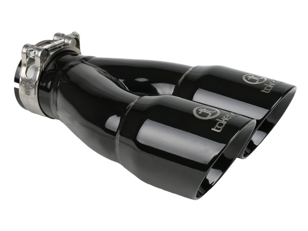 aFe Takeda 2.5in 304 Stainless Steel Clamp-on Exhaust Tip 2.5in Inlet 3in Dual Outlet - Black - 49T25364-B10