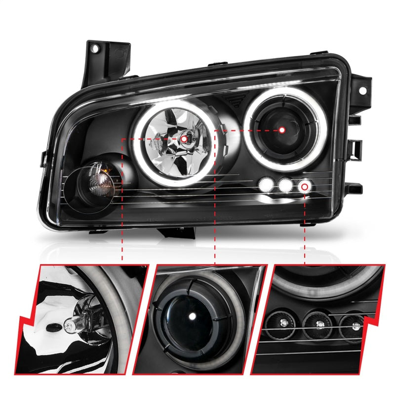 ANZO 2006-2010 Dodge Charger Projector Headlights w/ Halo Chrome (CCFL) - 121218