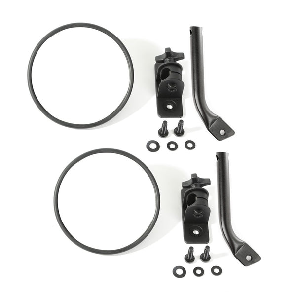 Rugged Ridge 97-18 Jeep Wrangler Textured Black Round Stubby Trail Mirror Kit - 11025.21 for 1997-2018 Jeep Wrangler - front 