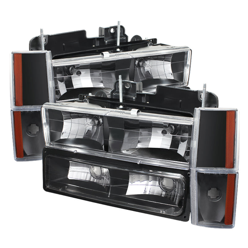 Xtune GMC Yukon 92-93 Crystal Headlights w/ Corner &amp; Bumper Black HD-JH-GMCCK88-AM-BK-SET - 5073518