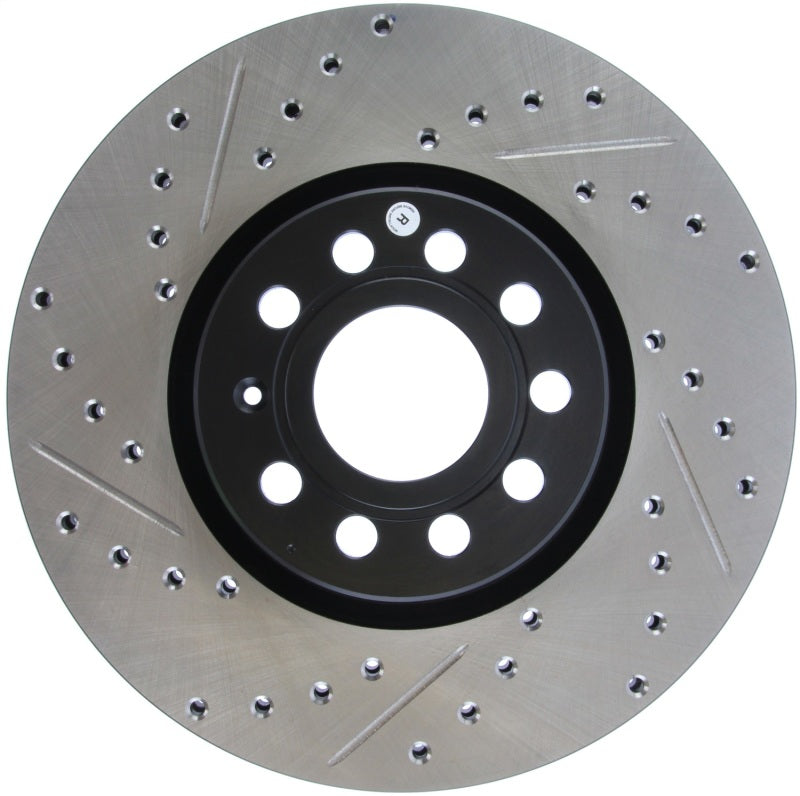 StopTech 2006 - 2018 Audi A3 Slotted & Drilled Sport Brake Rotor - 127.33098R for 2008-2023 Audi TT - front view