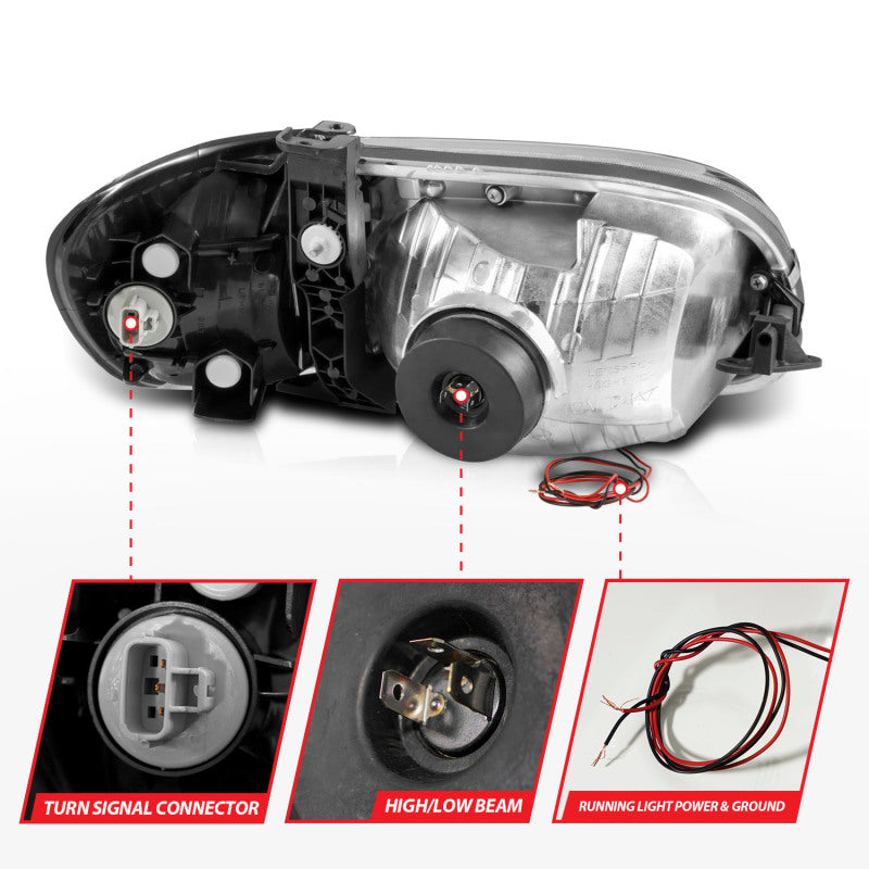 ANZO 00-04 Toyota Tundra (Fits Reg/Acc Cab Only) Crystal Headlights w/Light Bar Black w/Corner Light - 111579