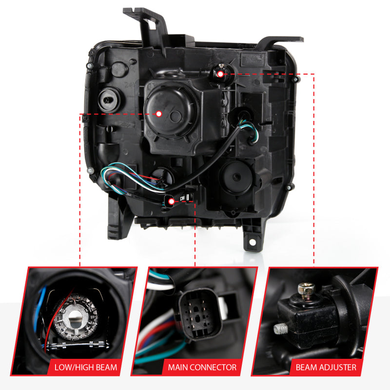 ANZO 2016-2019 Gmc Sierra 1500 Projector Headlight Plank Style Black w/ Sequential Amber Signal - 111485