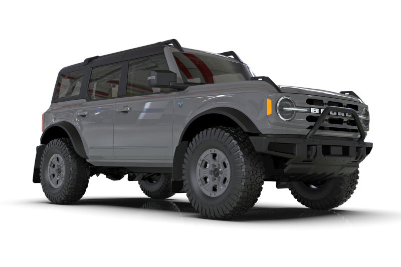 Rally Armor 21+ Ford Bronco (Plstc Bmpr - NO Rptr/Sprt - NO RR/RB) Blk Mud Flap w/Met. Blk Logo - MF85-NO-PL-MBK
