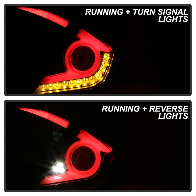Spyder 16-19 Honda Civic 4 Door Light Bar LED Tail Lights - Black - ALT-YD-HC164D-LB-BK - 5086051