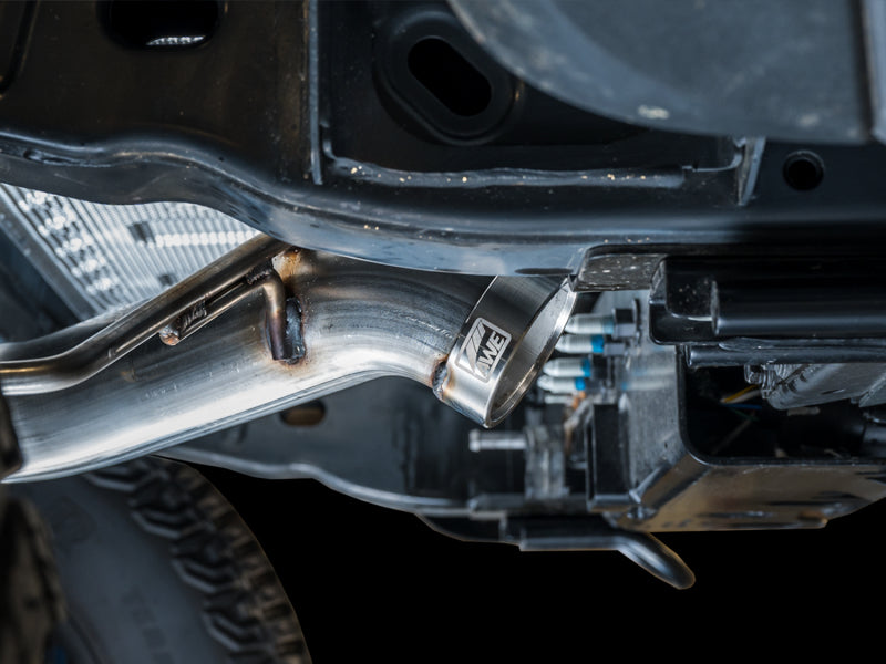 AWE Tuning 2021+ Ford Bronco 0FG Dual Rear Exit Exhaust w/Diamond Black Tips &amp; Bash Guard - 3015-33456