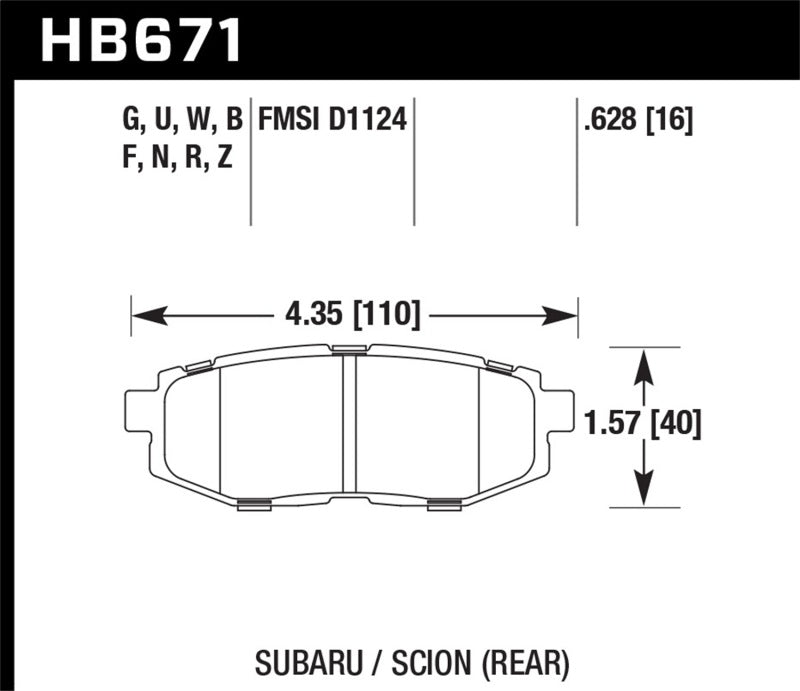 Hawk 11+ Subaru Legacy GT Performance Ceramic Rear Street Brake Pads - HB671Z.628