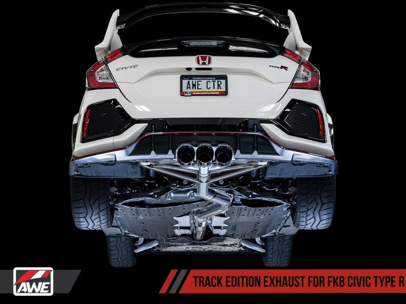 AWE Tuning 2017+ Honda Civic Type R Track Edition Exhaust w/Front Pipe &amp; Triple Chrome Silver Tips - 3020-52000