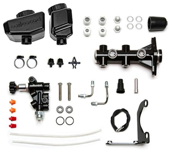 Wilwood Remote Tandem M/C Kit w/Brkt and Valve - 1.12in Bore Black - 261-16963-BK by Wilwood