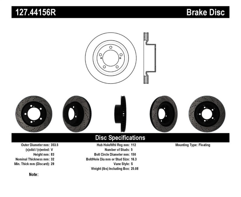 StopTech 07-09 Toyota Tundra / 08-09 Toyota Sequoia Front Right Slotted &amp; Drilled Rotor - 127.44156R