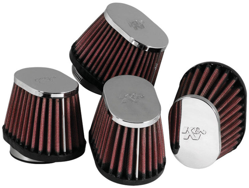 K&amp;N Universal Chrome Oval Tapered Air Filter - 2in Flg ID x 4in OS L 3in OS W x 2.75in H - RC-1824