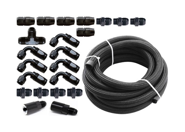 Torque Solution Braided Fuel Line Kit for -6 Aeromotive FPR: Subaru WRX 02-14 / Subaru STI 07-18 - TS-SU-6FLK-AM for 2002-201