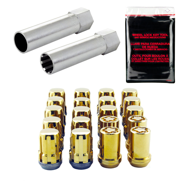 McGard SplineDrive Tuner 5 Lug Install Kit w/Locks &amp; Tool (Cone) M12X1.25 / 13/16 Hex - Gold - 65554GD