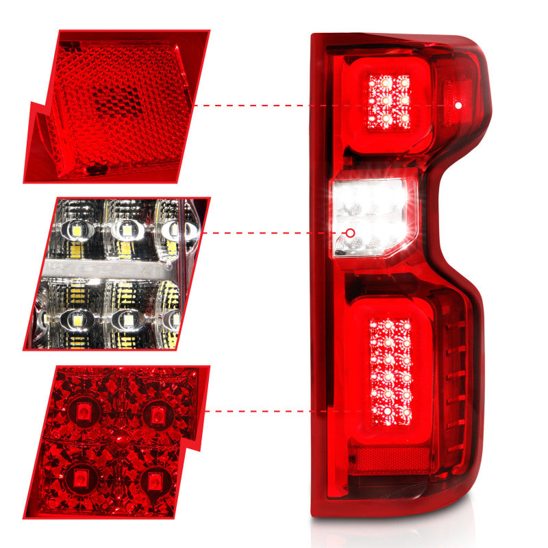 Anzo 19-21 Chevy Silverado Full LED Tailights Chrome Housing Red/Clear Lens G2 (w/C Light Bars) - 311416