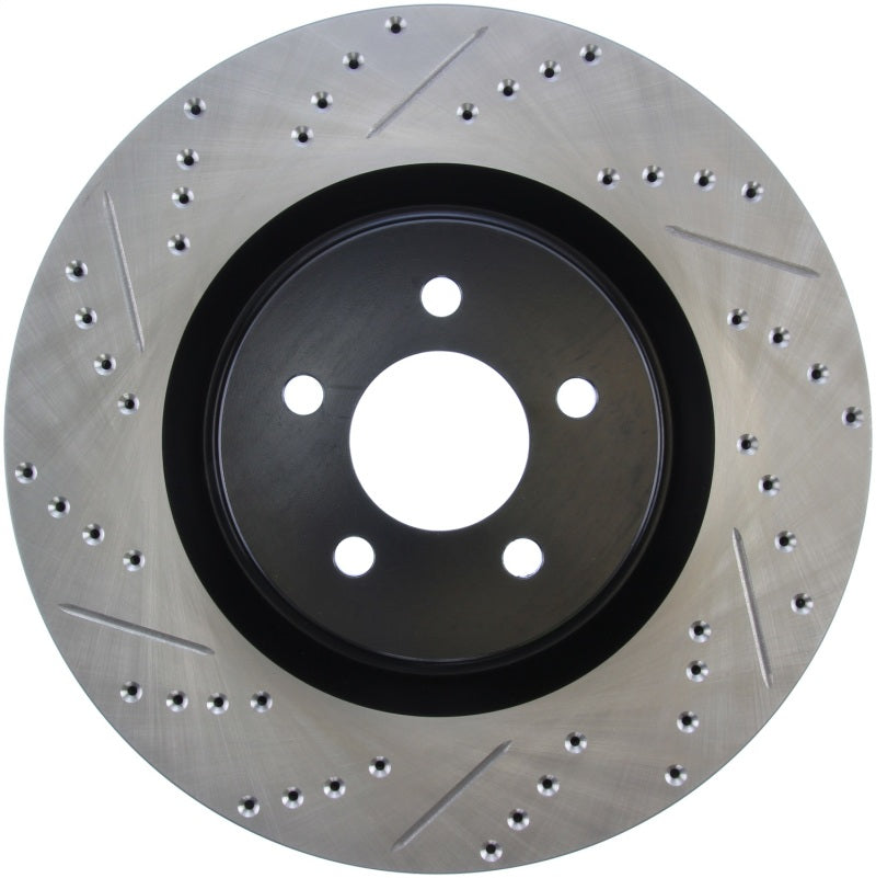 StopTech Slotted & Drilled Sport Brake Rotor - 127.61089R for 2007-2014 Ford Mustang - front view