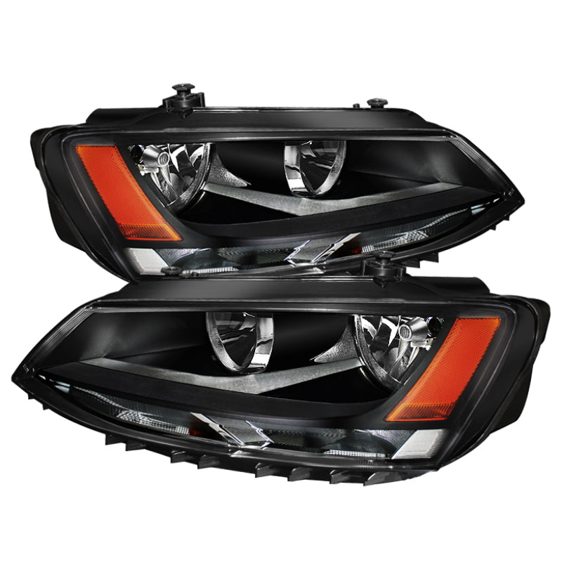 Xtune Volkswagen Jetta 11-14 Amber Crystal Headlights Black HD-JH-VJ11-AM-BK - 5075796