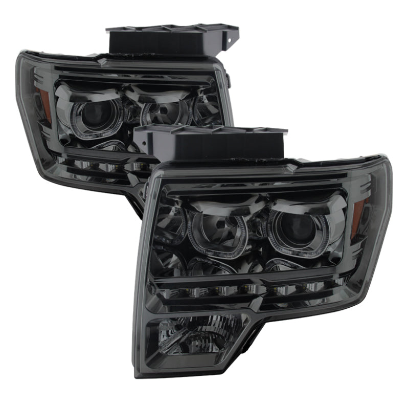 Xtune Ford F150 09-14 Projector Headlights Halogen Model Only LED Halo Smoked PRO-JH-FF15009-CFB-SM - 9032257