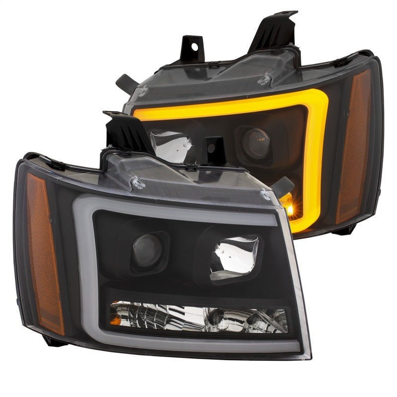 ANZO 07-14 Chevy Tahoe Projector Headlights w/ Plank Style Design Black w/ Amber - 111402