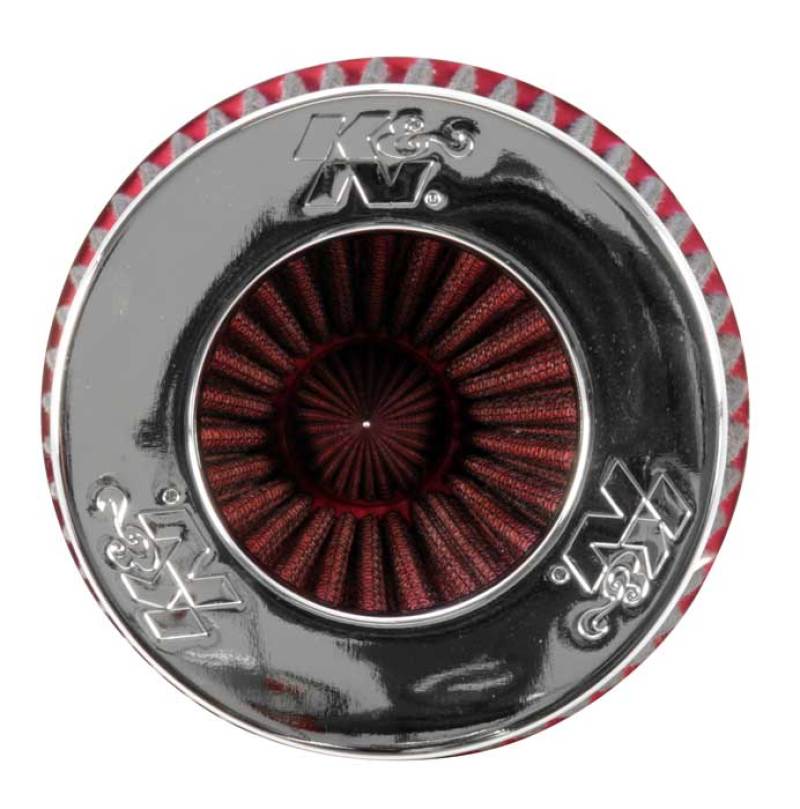 K&N Universal Air Filter Chrome Round Tapered Red - 4in Flange ID x 1.125in Flange Length x 9.5in H - RG-1002RD