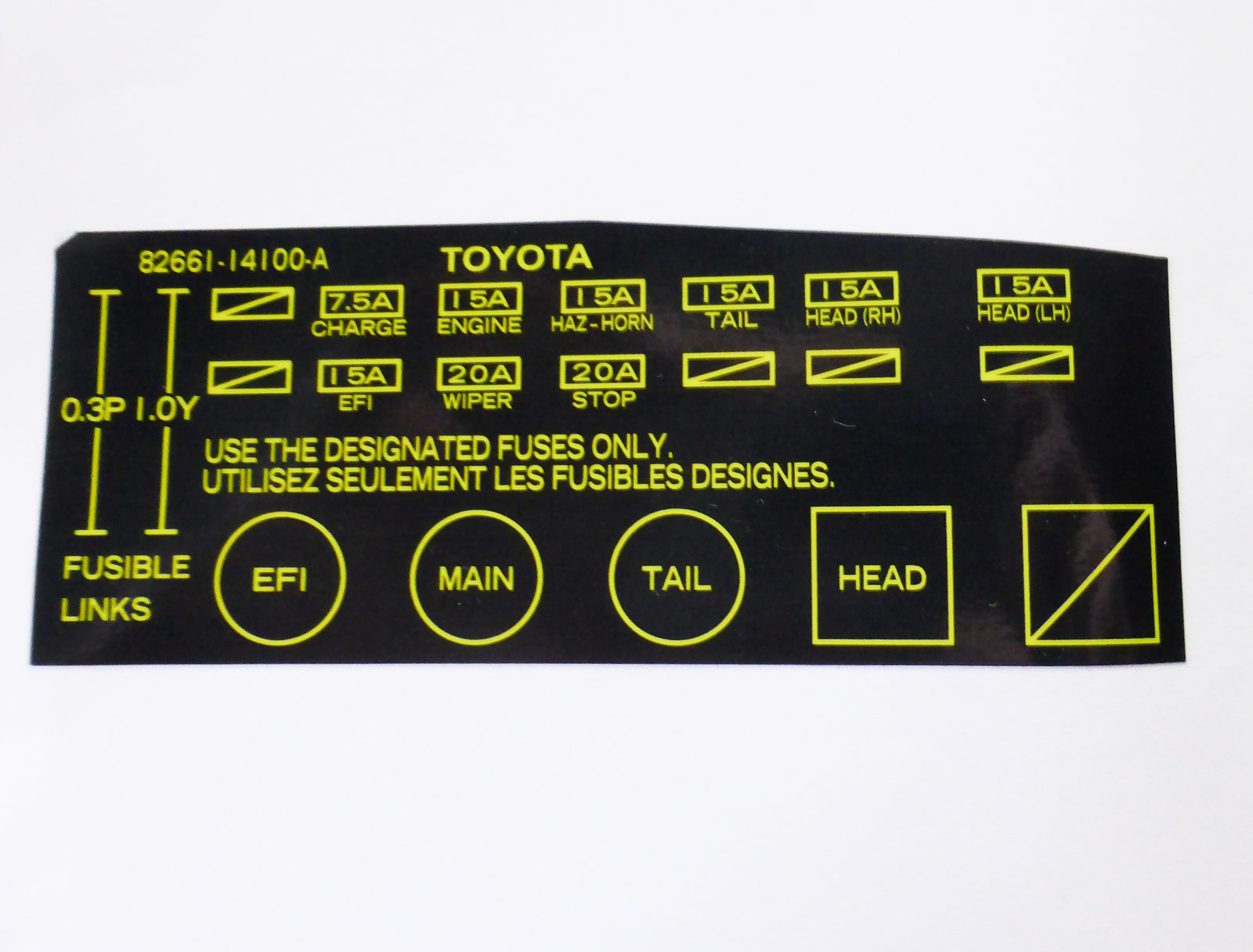 Raptor Racing MK2 Supra Fusebox Decals Yellow on Black