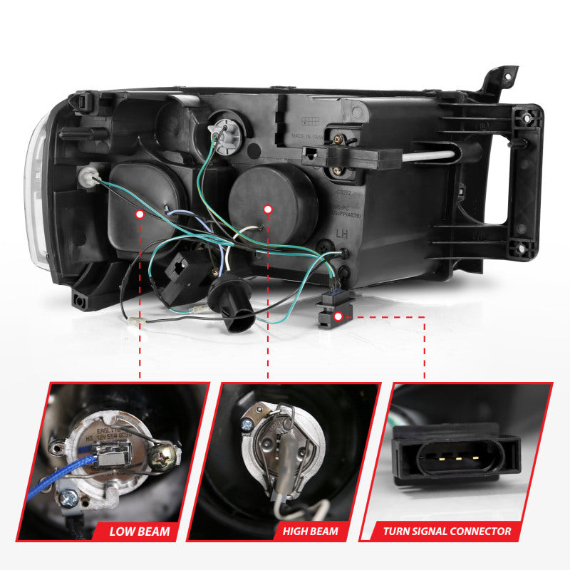 ANZO 2002-2005 Dodge Ram 1500 Projector Headlights w/ Halo Chrome Clear Amber - 111491