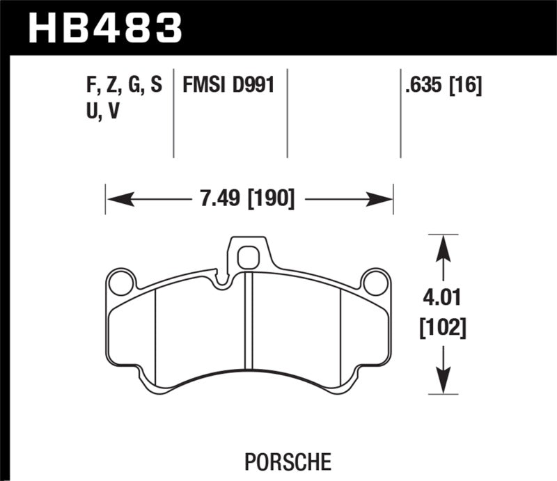 Hawk 08 Porsche 911 Targa 4/4S/03-05 911 GT2/04-08 GT3/07-08 Turbo PC Street Front Brake Pads - HB483Z.635