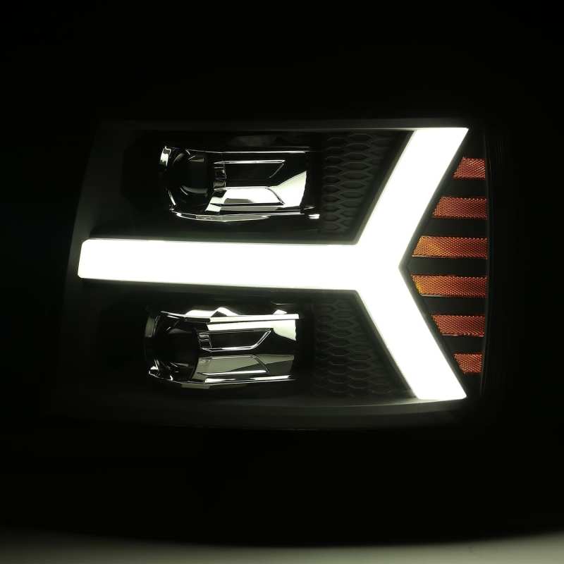 AlphaRex 07-13 Chevy 1500 LUXX LED Proj Headlights Plank Style Jet Blk w/ Activ Light/Seq Signal/DRL - 880223