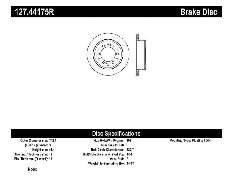 StopTech Slotted &amp; Drilled Sport Brake Rotor - 127.44175R