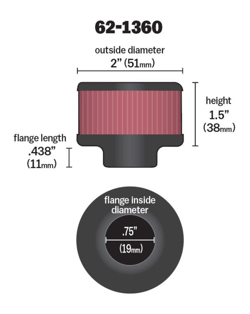 K&N 3/4 inch ID 2 inch OD 1.5 inch H Clamp On Crankcase Vent Filter - 62-1360 by K&N Engineering - installed view
