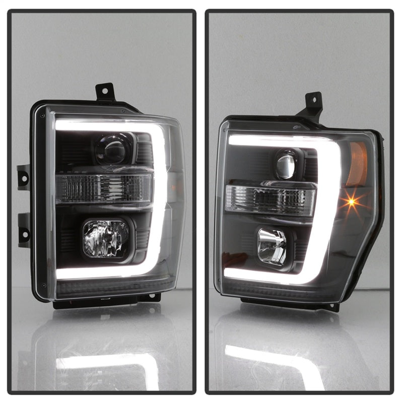 Spyder 08-10 Ford F-250 Projector Headlights V2 - Light Bar DRL LED - Black PRO-YD-FS08V2-LB-BK - 5084477