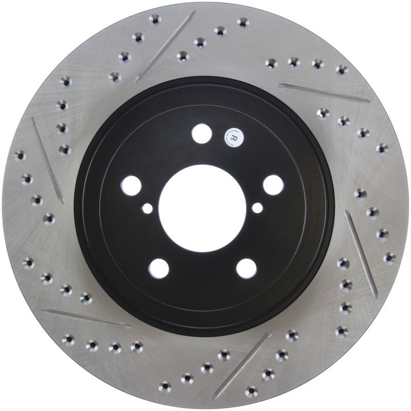StopTech Slotted & Drilled Sport Brake Rotor - 127.47021R for 2013-2023 Subaru BRZ - front view