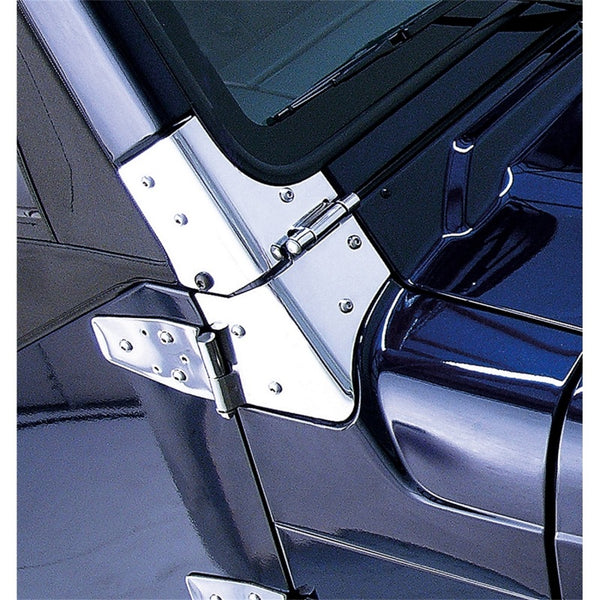 Rugged Ridge 97-06 Jeep Wrangler Stainless Steel Windshield Hinges - 11112.02 for 1997-2006 Jeep Wrangler - front view