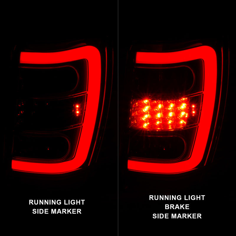 ANZO 1999-2004 Jeep Grand Cherokee LED Tail Lights w/ Light Bar Chrome Housing Red/Clear Lens - 311396