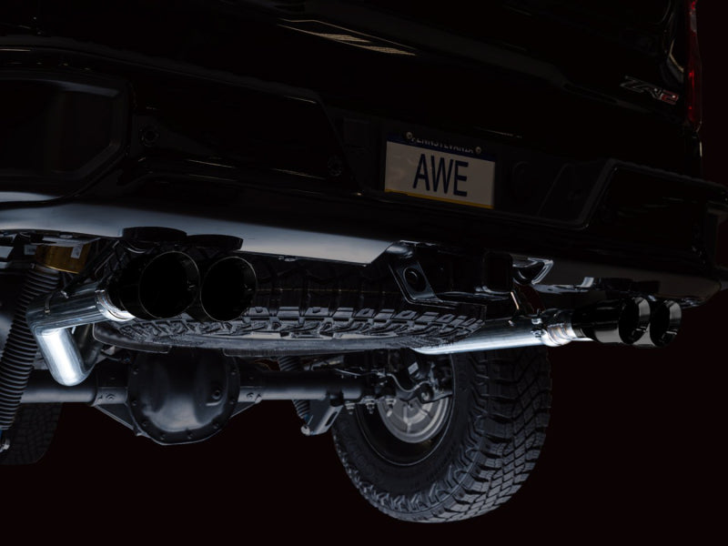 AWE Tuning 22-23 GMC Sierra 1500 AT4X 6.2L 0FG Catback Split Dual (Flat Bumper) - Diamond Black Tips - 3015-43284