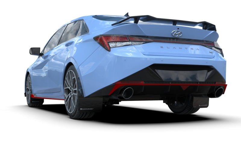 Rally Armor 21-23 Hyundai Elantra N &amp; N Line Black Mud Flap w/ Grey Logo - MF79-UR-BLK-GRY