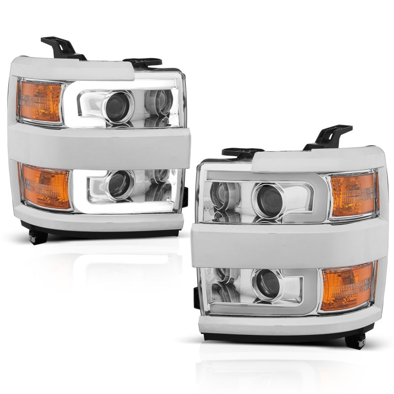 ANZO Projector Headlights 15-17 Chevrolet Silverado 2500HD / 3500HD Chrome w/ Chrome Rim - 111366