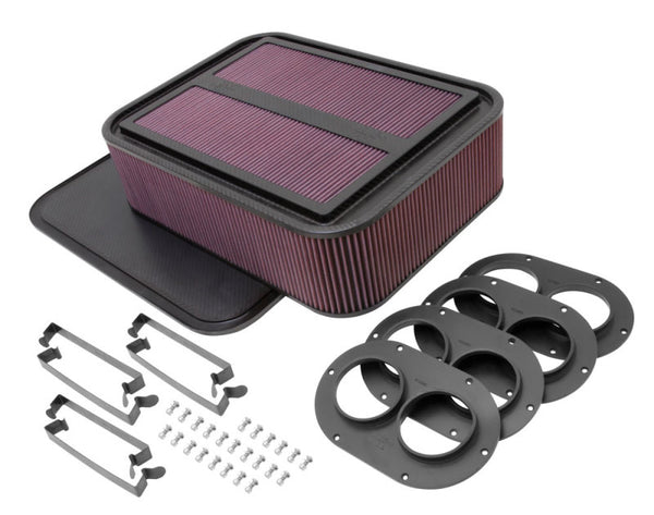 K&N Custom Racing Air Filter - Rectangular Carbon Fiber 4in Air Box w/ 2.75in Air Horn - 100-8593 by K&N Engineering - front 