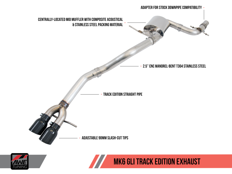 AWE Tuning Mk6 GLI 2.0T - Mk6 Jetta 1.8T Track Edition Exhaust - Polished Silver Tips - 3020-22026
