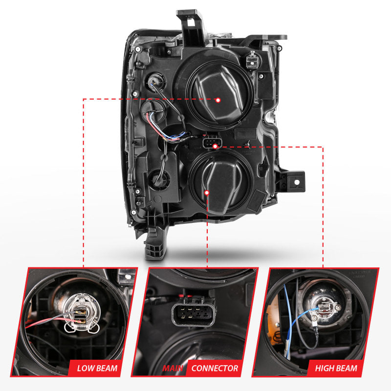 ANZO 2015-2016 Chevrolet Silverado Projector Headlights w/ Plank Style Design Chrome w/ Amber - 111360