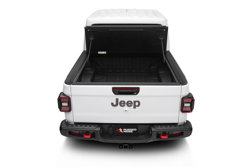 Rugged Ridge Armis Hard Folding With LINE-X Bed Cover 2020 JT - 13550.24 for 2020-2025 Jeep Gladiator - rear view