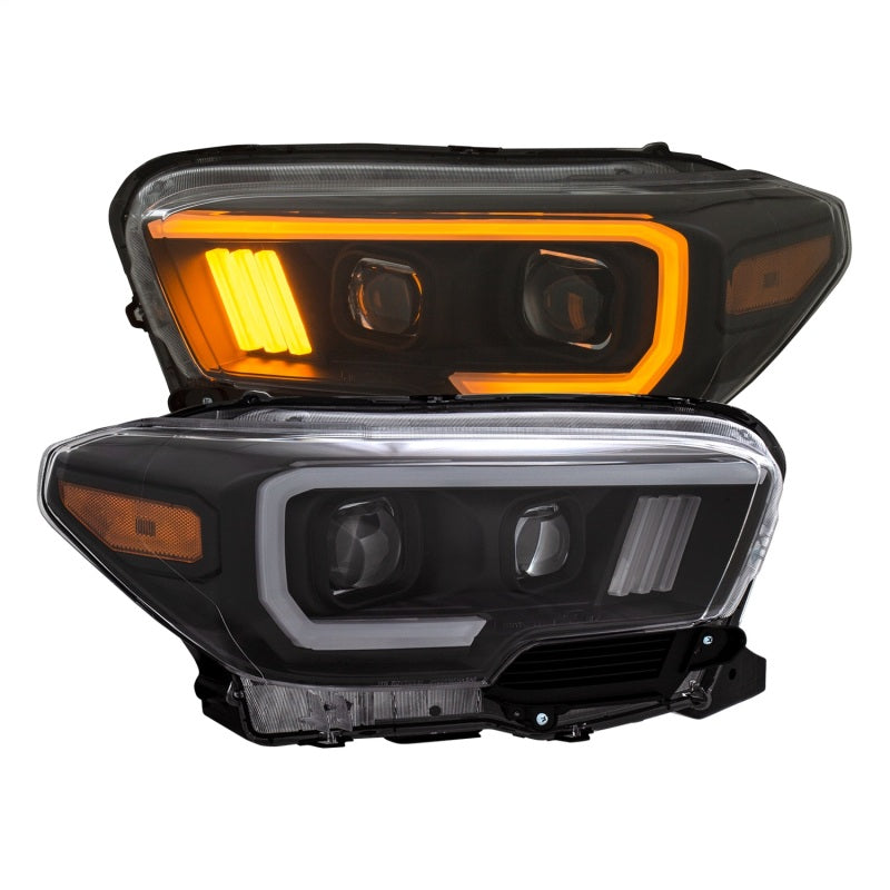 ANZO 2016-2017 Toyota Tacoma Projector Headlights w/ Plank Style Switchback Black w/ Amber - 111396