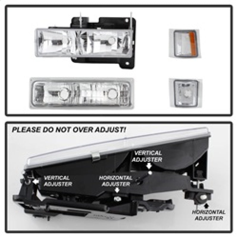 Xtune Chevy Suburban 94-98 Headlights w/ Corner &amp; Parking Lights 8pcs Chrome HD-JH-CCK88-AM-C-SET - 5069535