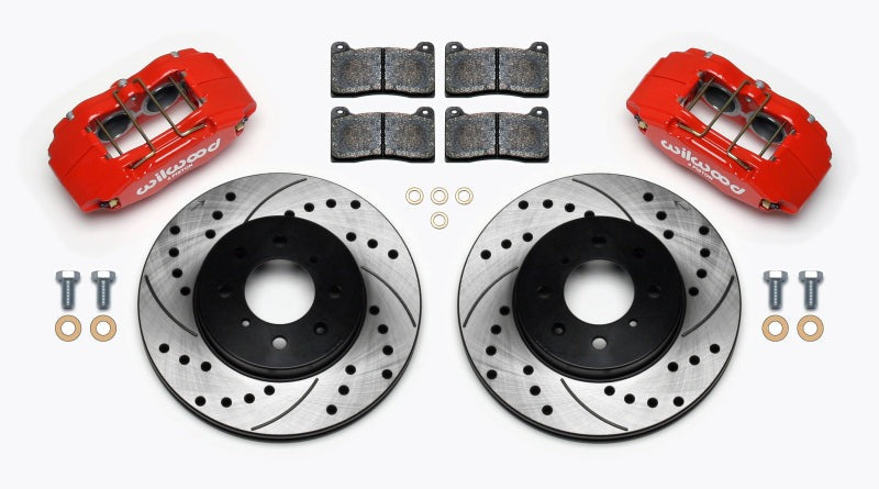 Wilwood DPHA Front Caliper &amp; Rotor Kit Drill Red Honda / Acura w/ 262mm OE Rotor - 140-12996-DR