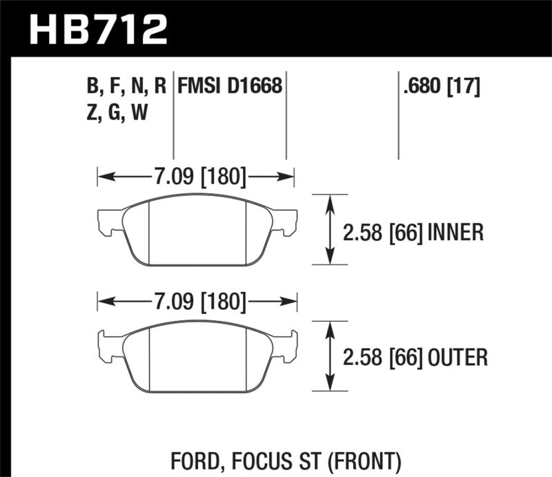 Hawk 13-14 Ford Focus ST HPS Front Street Brake Pads - HB712F.680