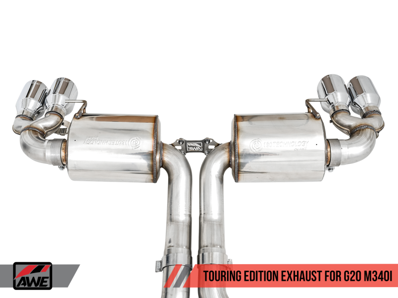 AWE Tuning 2019+ BMW M340i (G20) Non-Resonated Touring Edition Exhaust - Quad Chrome Silver Tips - 3015-42148